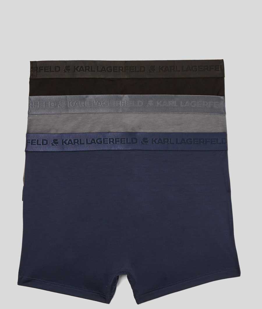 Black / Navy / Grey Men's Karl Lagerfeld Premium Karl Logo Trunks – 3 Pack Underwear | AE486FHIV