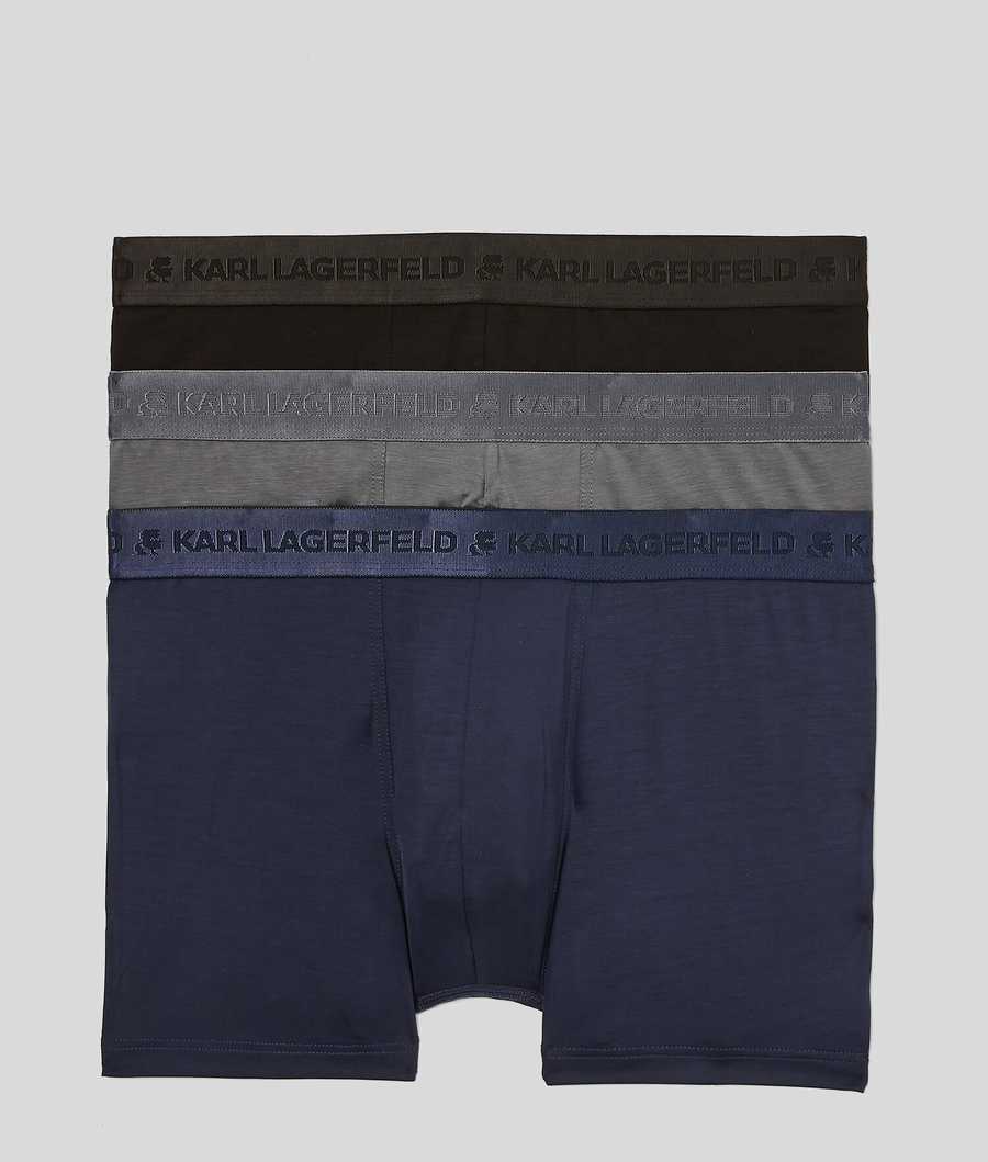 Black / Navy / Grey Men\'s Karl Lagerfeld Premium Karl Logo Trunks – 3 Pack Underwear | AE486FHIV