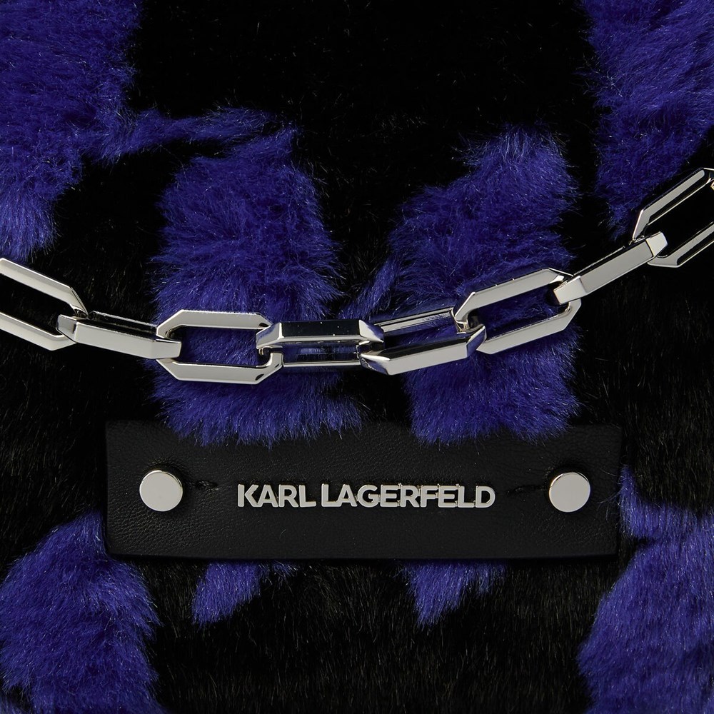 Black / Navy Women's Karl Lagerfeld K/Kushion Monogram Faux-fur Baguette Bag | AE510EBKS