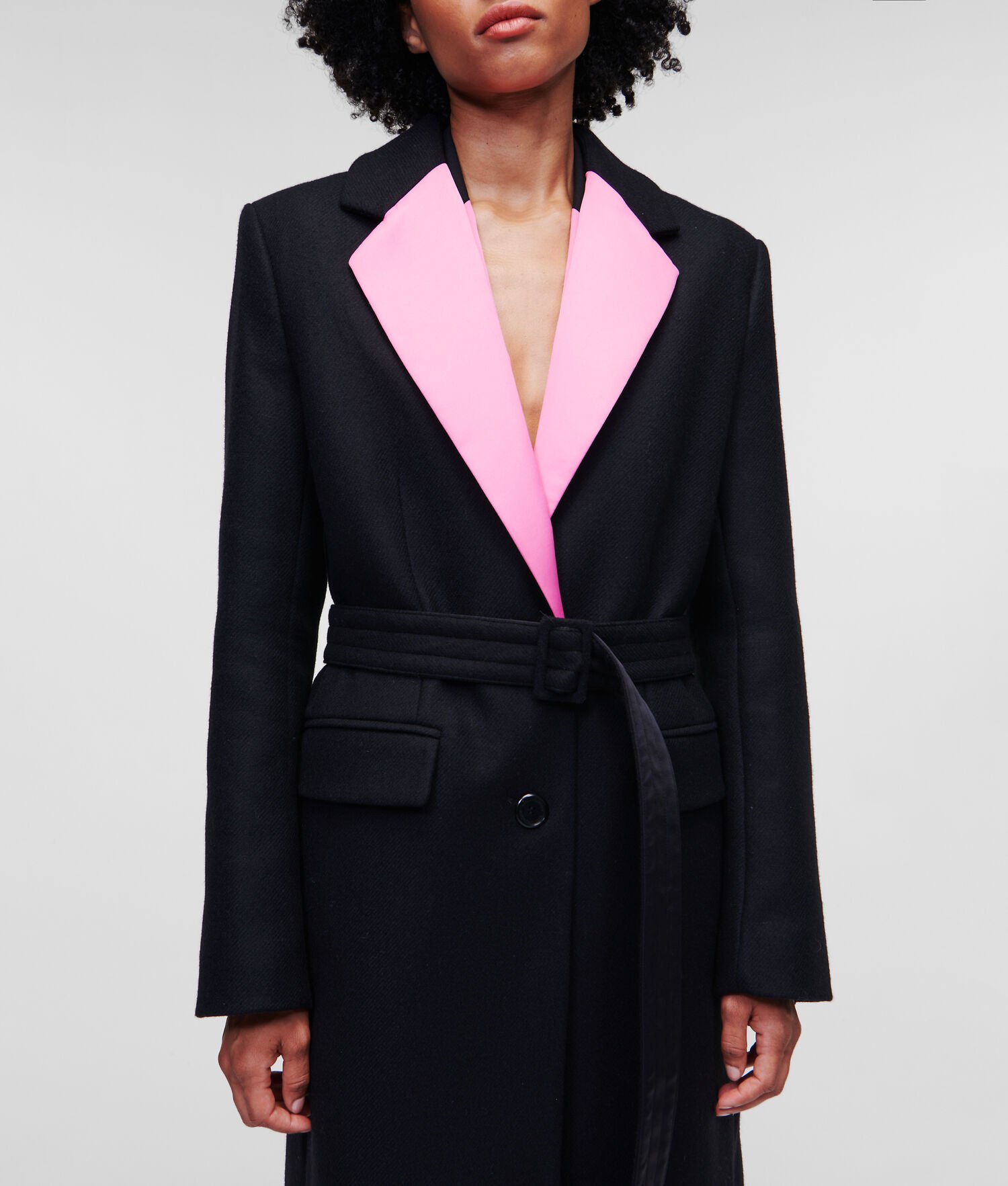 Black / Pink Women's Karl Lagerfeld Colour-pop Lapel Tailored Coats | AE307VRZN