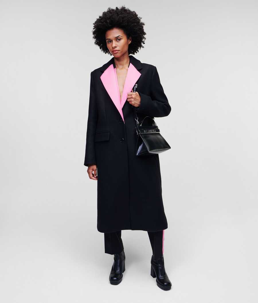 Black / Pink Women's Karl Lagerfeld Colour-pop Lapel Tailored Coats | AE307VRZN