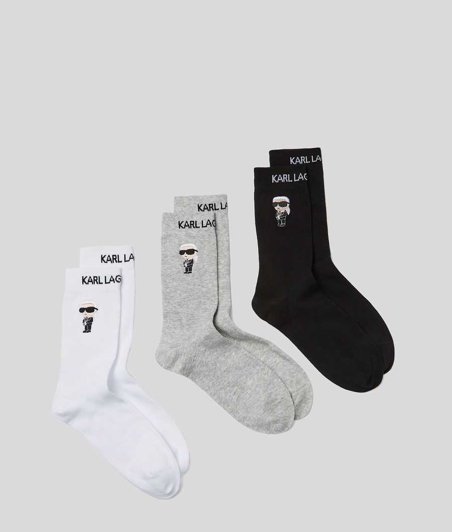 Black / White / Grey Men's Karl Lagerfeld K/Ikonik 2.0 Socks 3 Pack Underwear | AE502QEPN