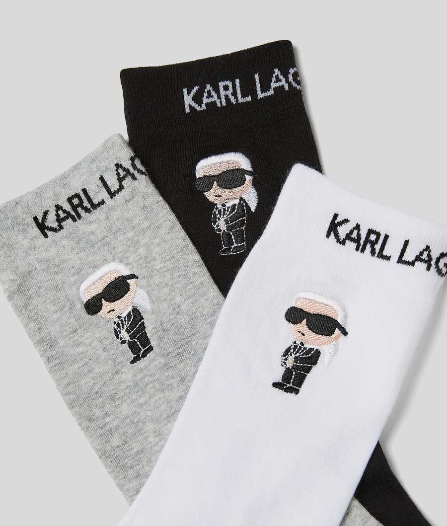 Black / White / Grey Men's Karl Lagerfeld K/Ikonik 2.0 Socks 3 Pack Underwear | AE502QEPN