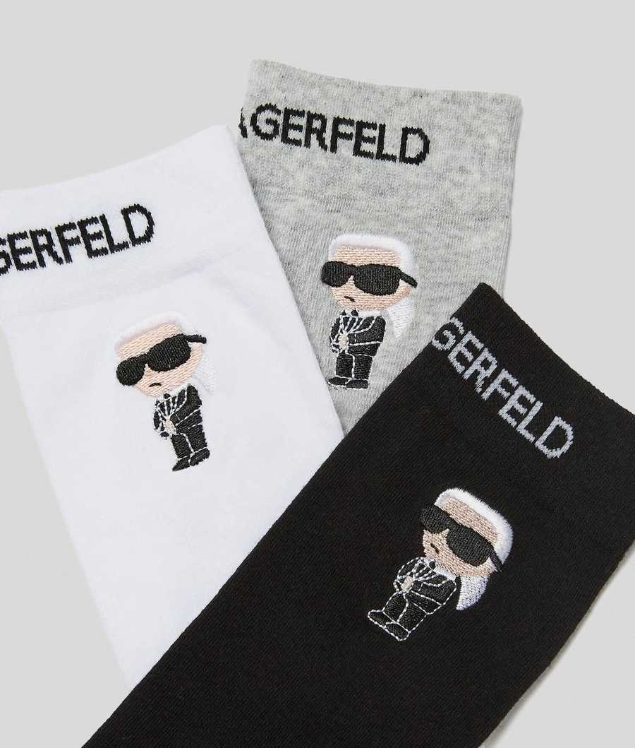 Black / White / Grey Men's Karl Lagerfeld K/Ikonik 2.0 Socks 3 Pack Underwear | AE502QEPN