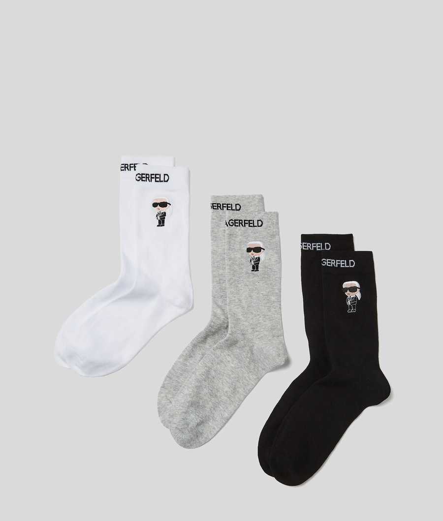 Black / White / Grey Men's Karl Lagerfeld K/Ikonik 2.0 Socks 3 Pack Underwear | AE502QEPN