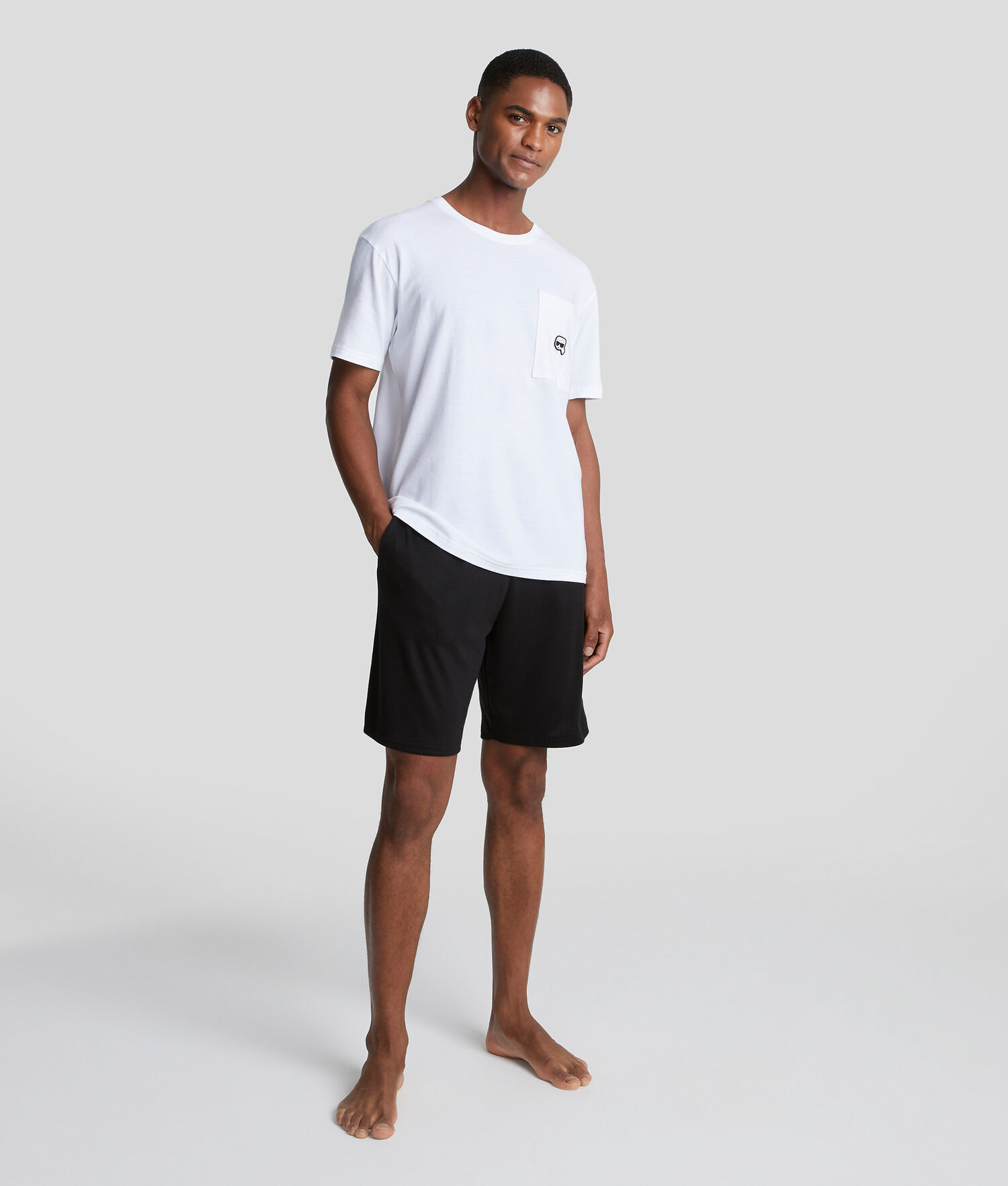 Black / White Men's Karl Lagerfeld Ikonik Karl Shorts Tee Set Loungewear | AE289ZBGE