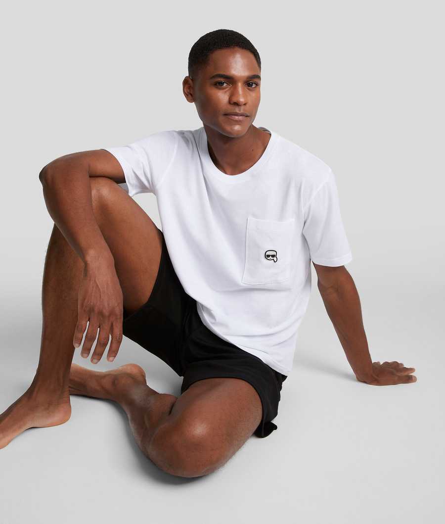 Black / White Men\'s Karl Lagerfeld Ikonik Karl Shorts Tee Set Loungewear | AE289ZBGE