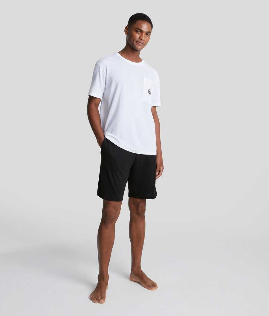 Black / White Men's Karl Lagerfeld Ikonik Karl Shorts Tee Set Loungewear | AE471PBQX