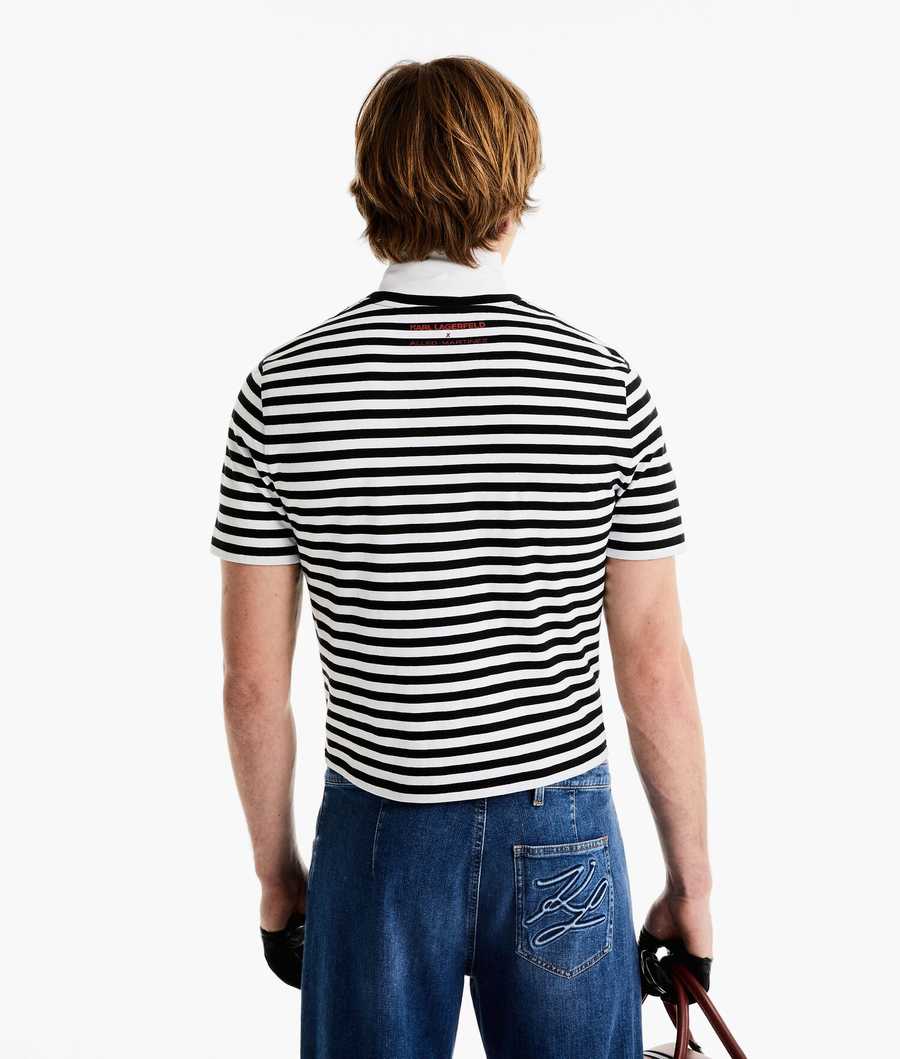 Black / White Men's Karl Lagerfeld Karl Lagerfeld X Alled-martinez Striped T-Shirts | AE537NPBK