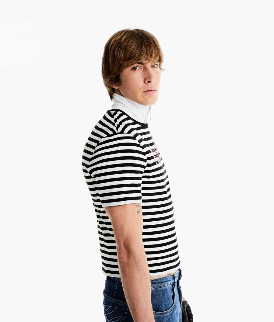 Black / White Men's Karl Lagerfeld Karl Lagerfeld X Alled-martinez Striped T-Shirts | AE537NPBK