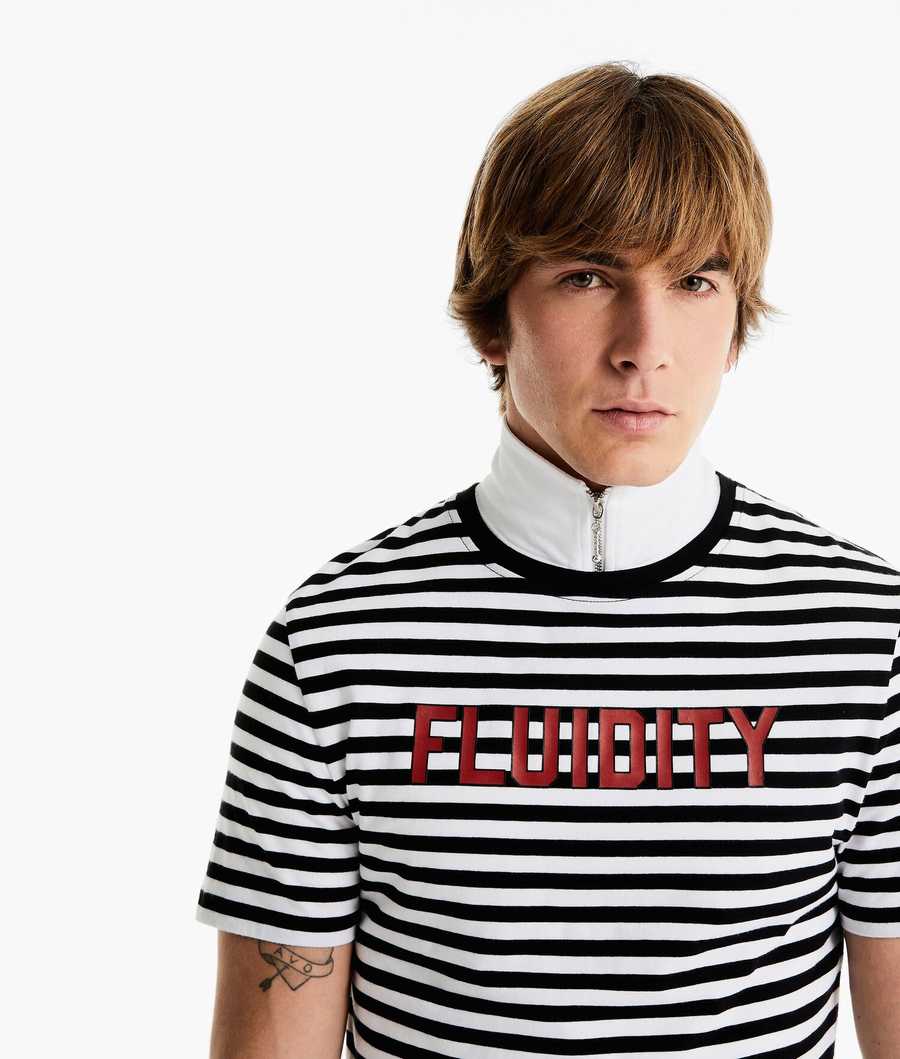 Black / White Men's Karl Lagerfeld Karl Lagerfeld X Alled-martinez Striped T-Shirts | AE537NPBK