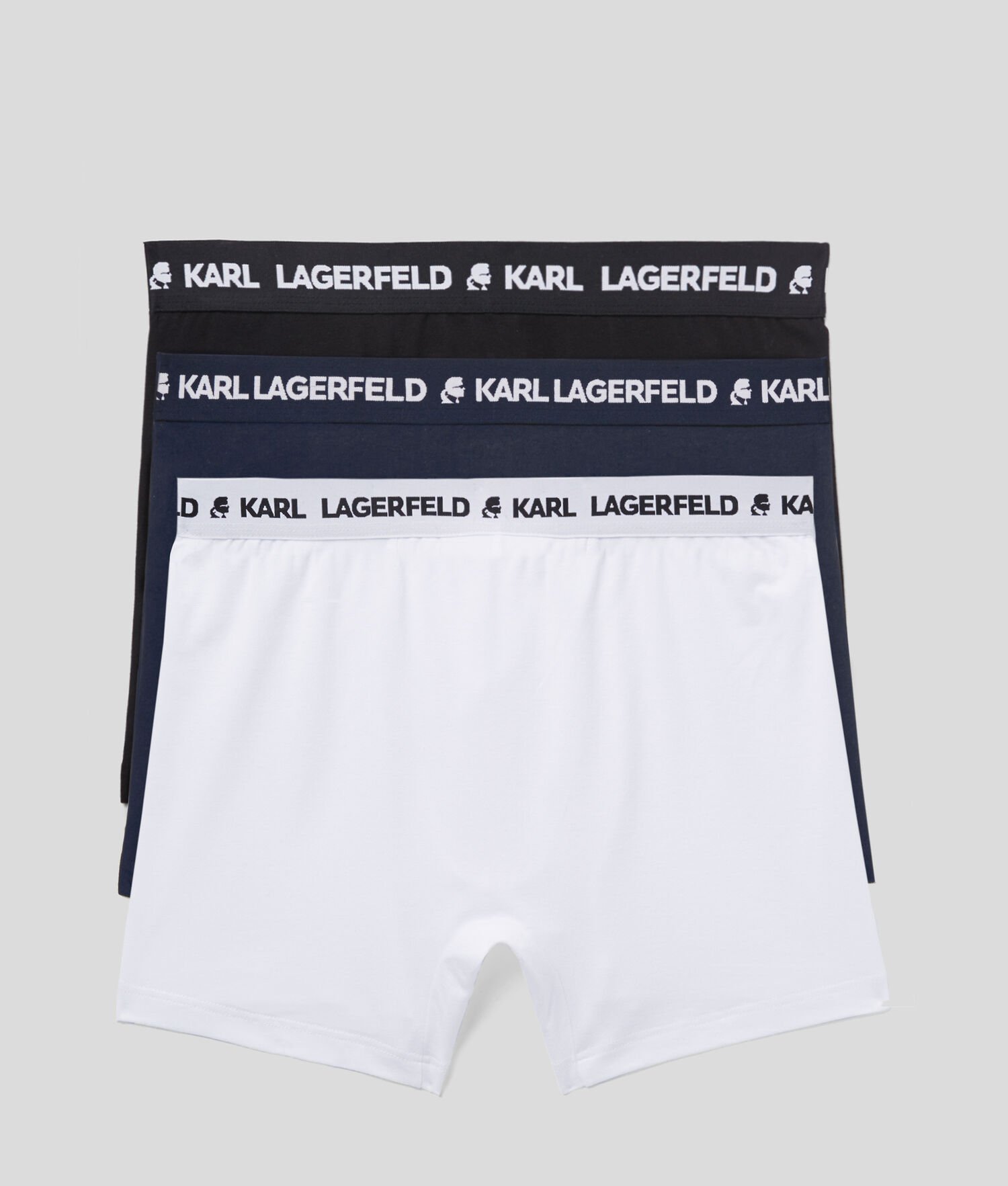 Black / White / Navy Men's Karl Lagerfeld Karl Logo Monochrome Trunks - 3 Pack Underwear | AE039KTDS