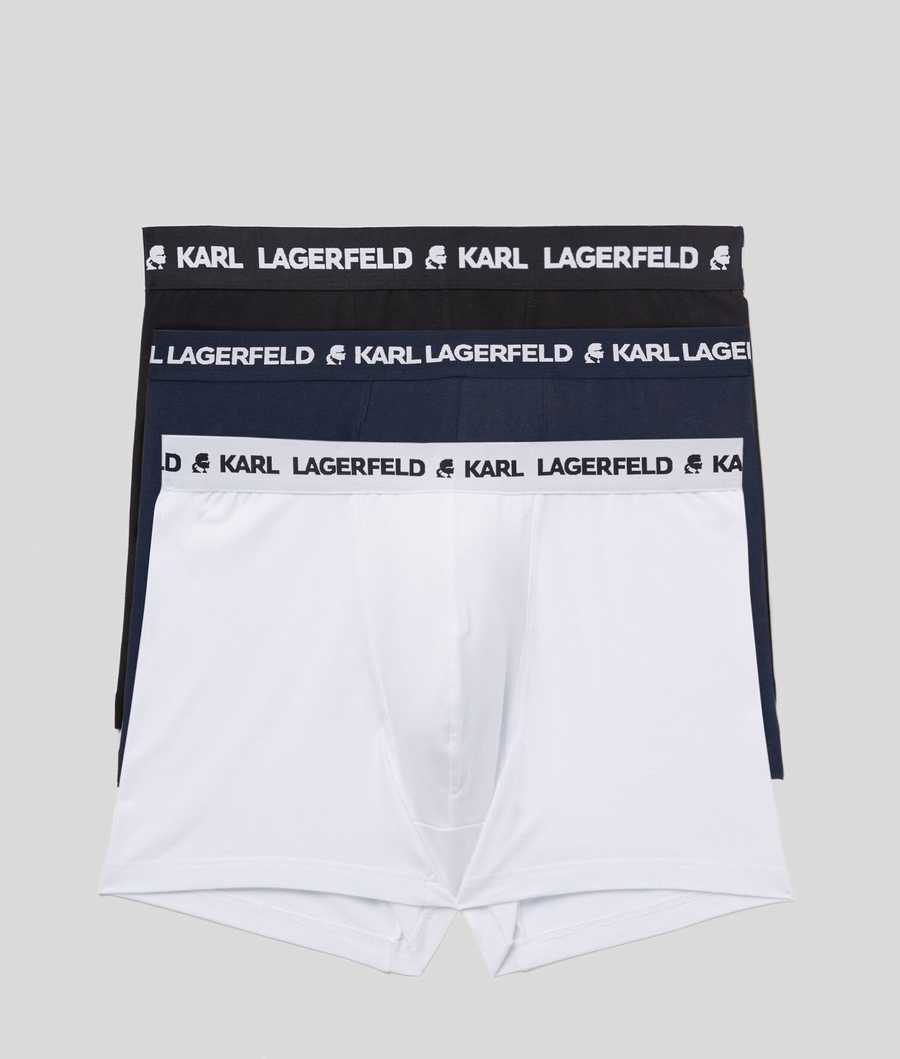 Black / White / Navy Men\'s Karl Lagerfeld Karl Logo Monochrome Trunks - 3 Pack Underwear | AE039KTDS