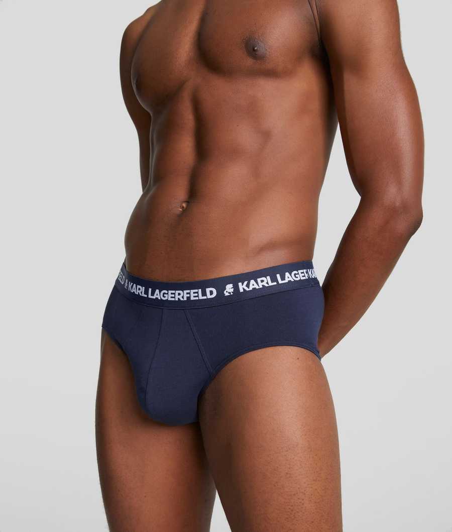 Black / White / Navy Men's Karl Lagerfeld Logo Briefs 3-pack Underwear | AE402GFNJ