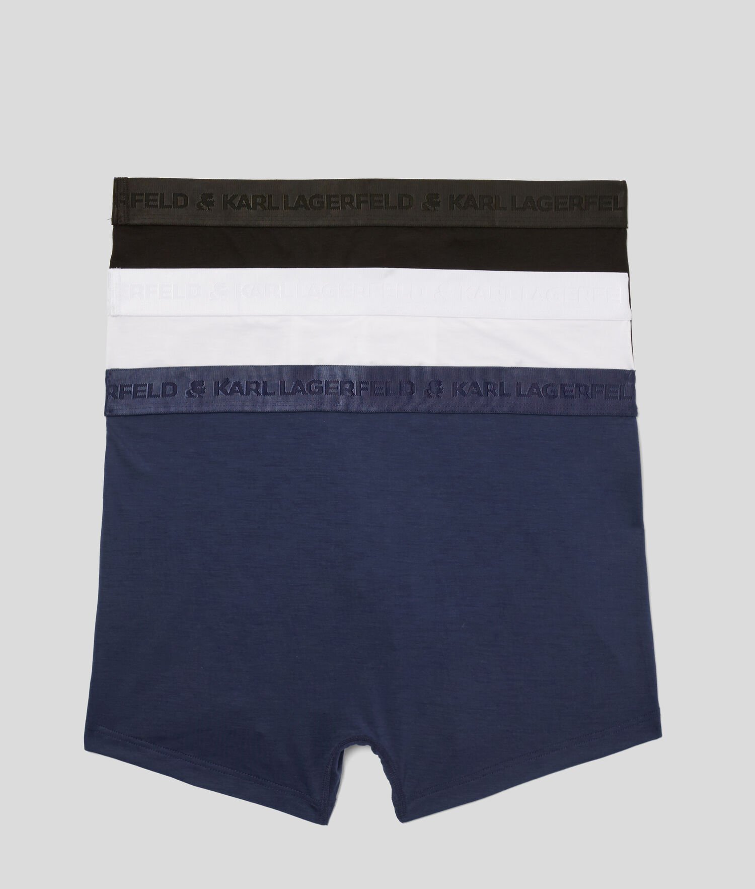 Black / White / Navy Men's Karl Lagerfeld Premium Karl Logo Trunks – 3 Pack Underwear | AE956MQWZ