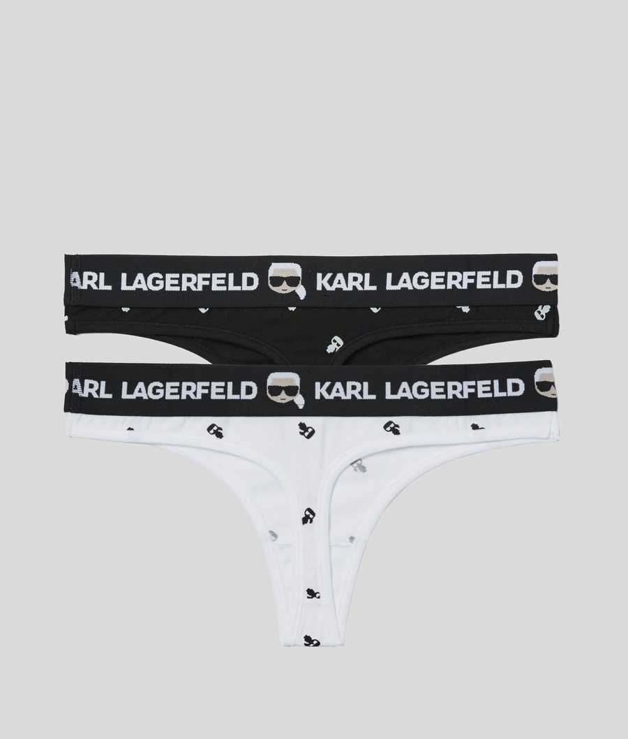 Black / White Women's Karl Lagerfeld Ikonik Karl Thong - 2 Pack Underwear | AE572DJFZ