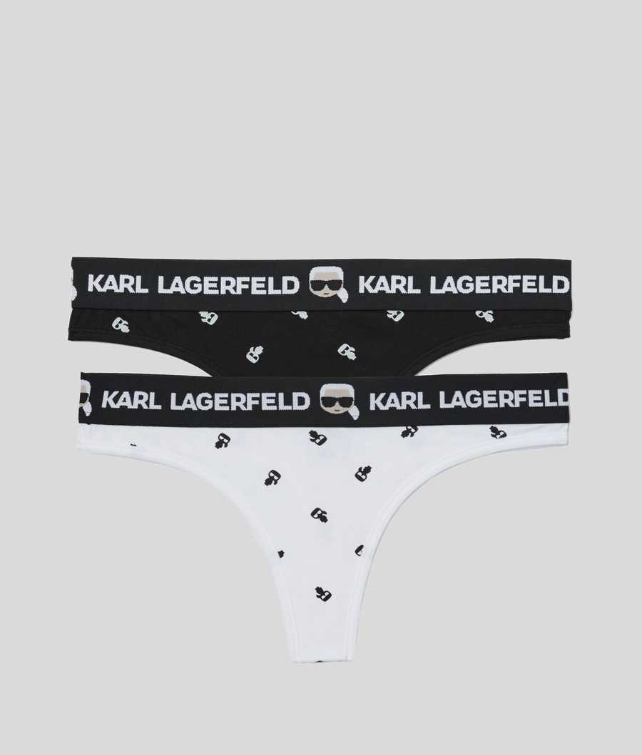 Black / White Women\'s Karl Lagerfeld Ikonik Karl Thong - 2 Pack Underwear | AE572DJFZ