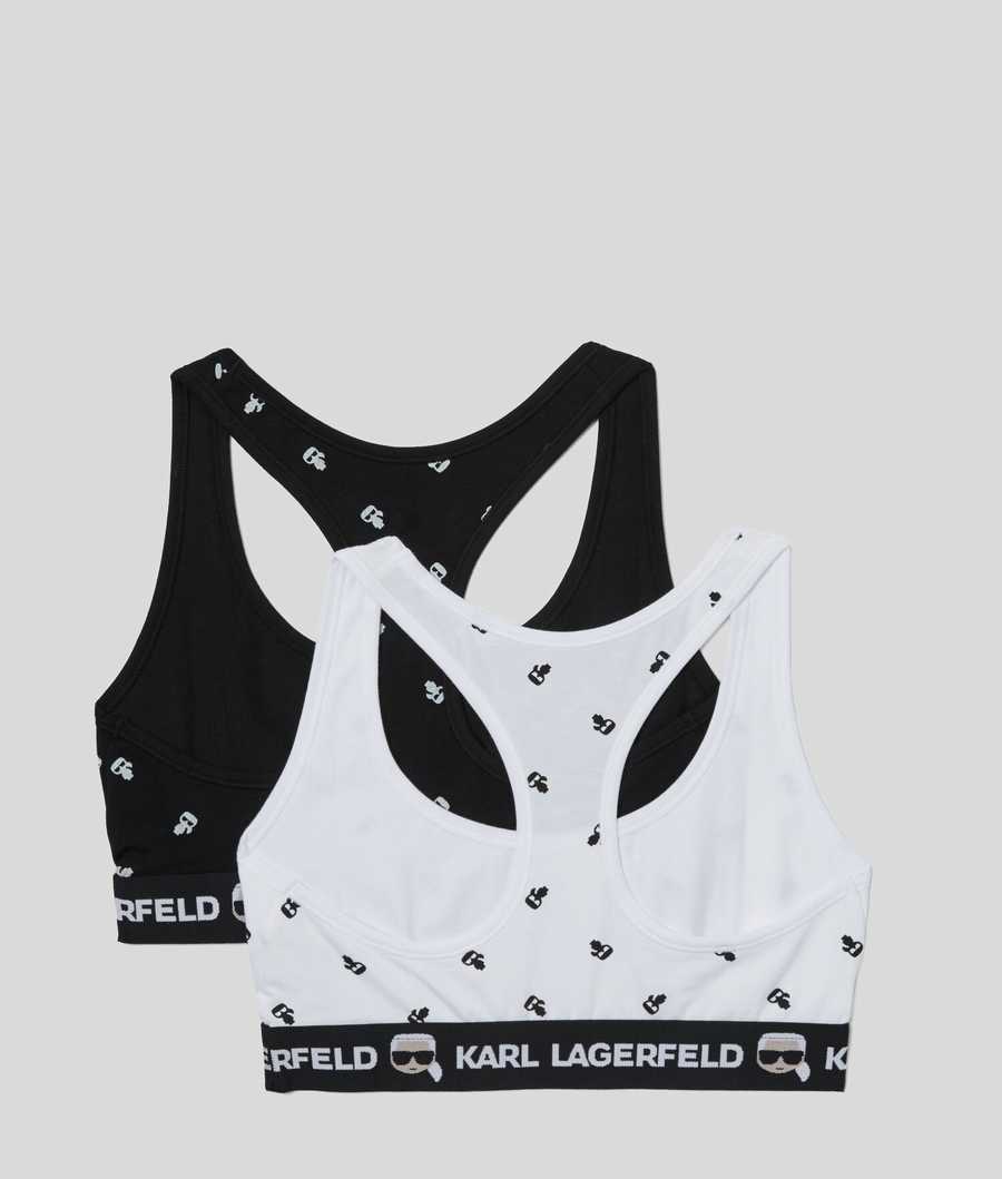 Black / White Women's Karl Lagerfeld Ikonik Karl Sports Bra - 2 Pack Underwear | AE642GIKN