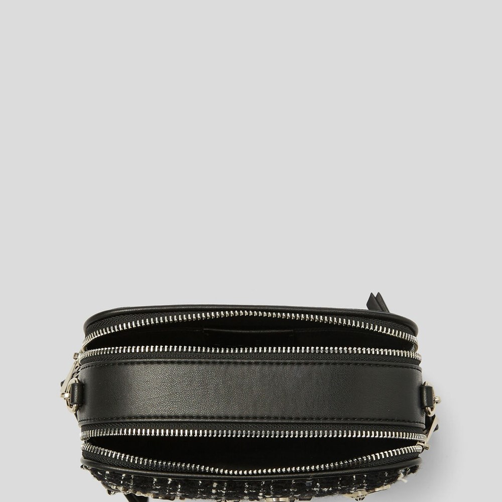 Black / White Women's Karl Lagerfeld K/Badges BouclÉ Camera Bag | AE541XAZL