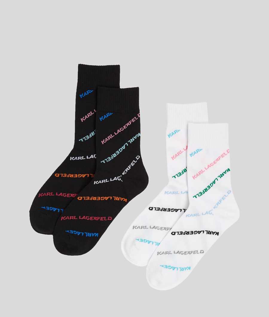 Black / White Women's Karl Lagerfeld Karl Future Logo Socks - 2 Pack Underwear | AE079CMIJ