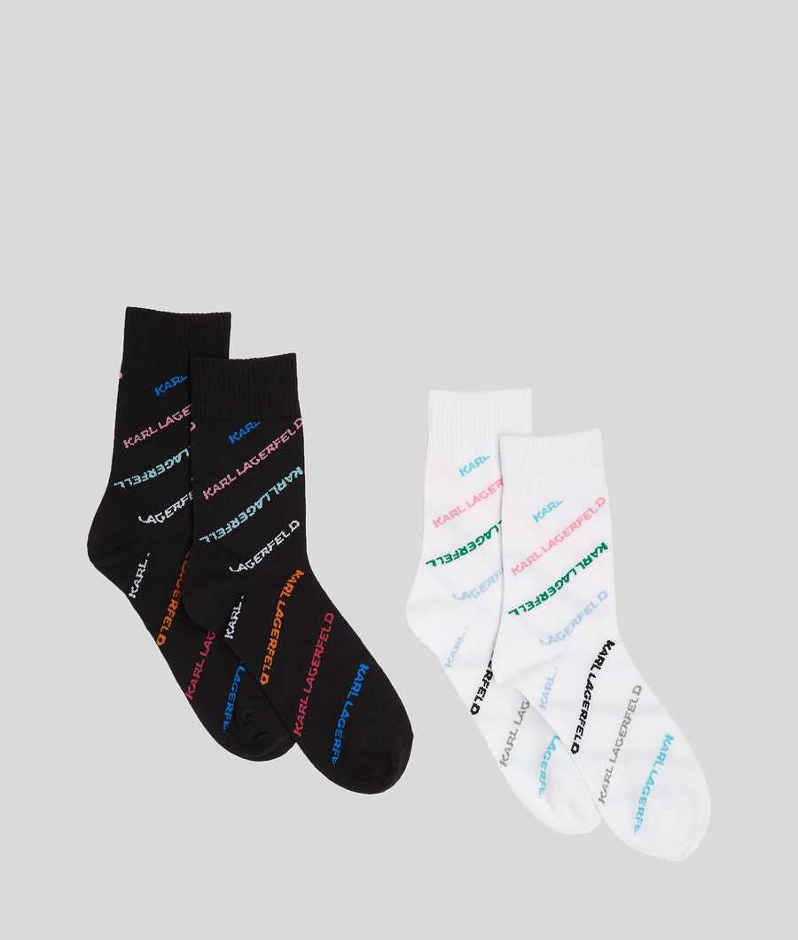 Black / White Women's Karl Lagerfeld Karl Future Logo Socks - 2 Pack Underwear | AE079CMIJ