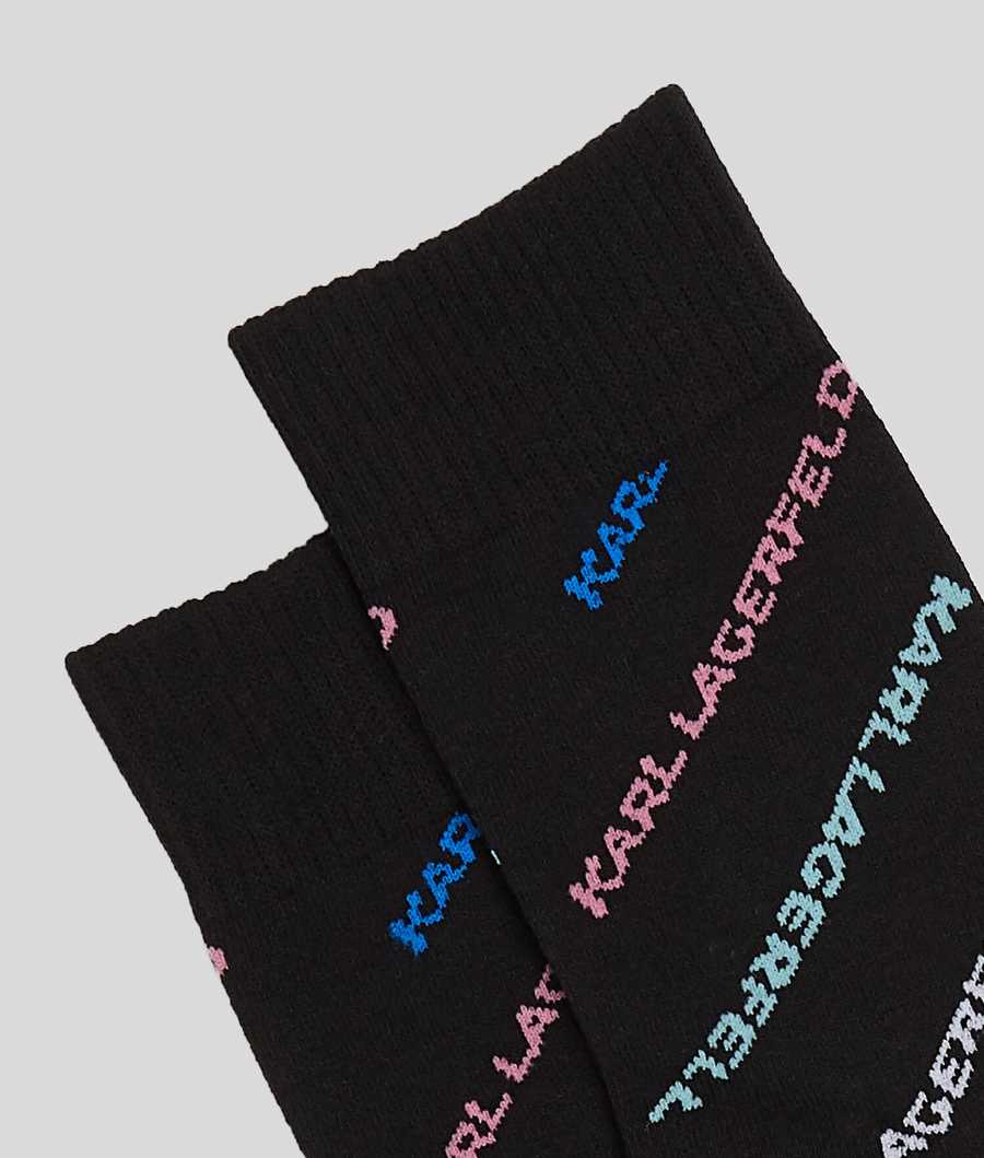 Black / White Women's Karl Lagerfeld Karl Future Logo Socks - 2 Pack Underwear | AE079CMIJ