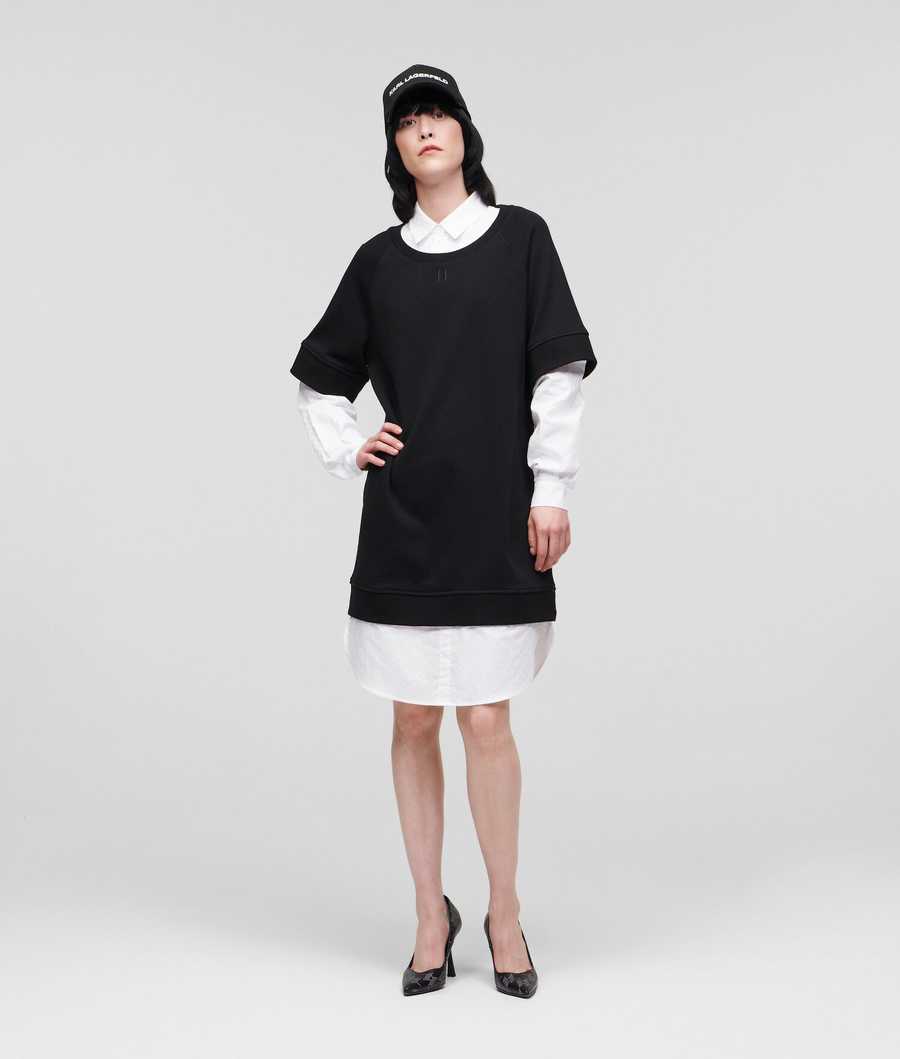 Black / White Women's Karl Lagerfeld Kl Monogram Fabric Mix Dresses | AE613JMZK