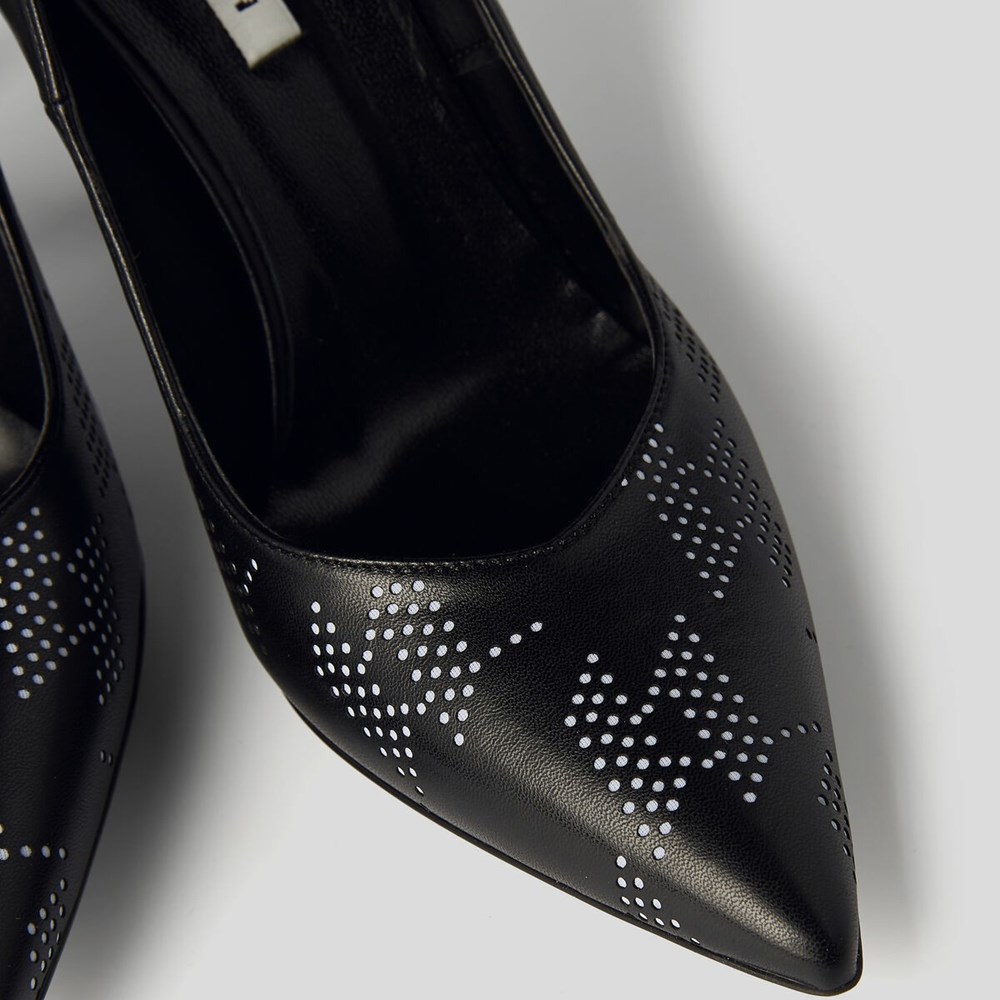 Black / White Women's Karl Lagerfeld Panache Perforated Court Shoes High Heels | AE198NSWO