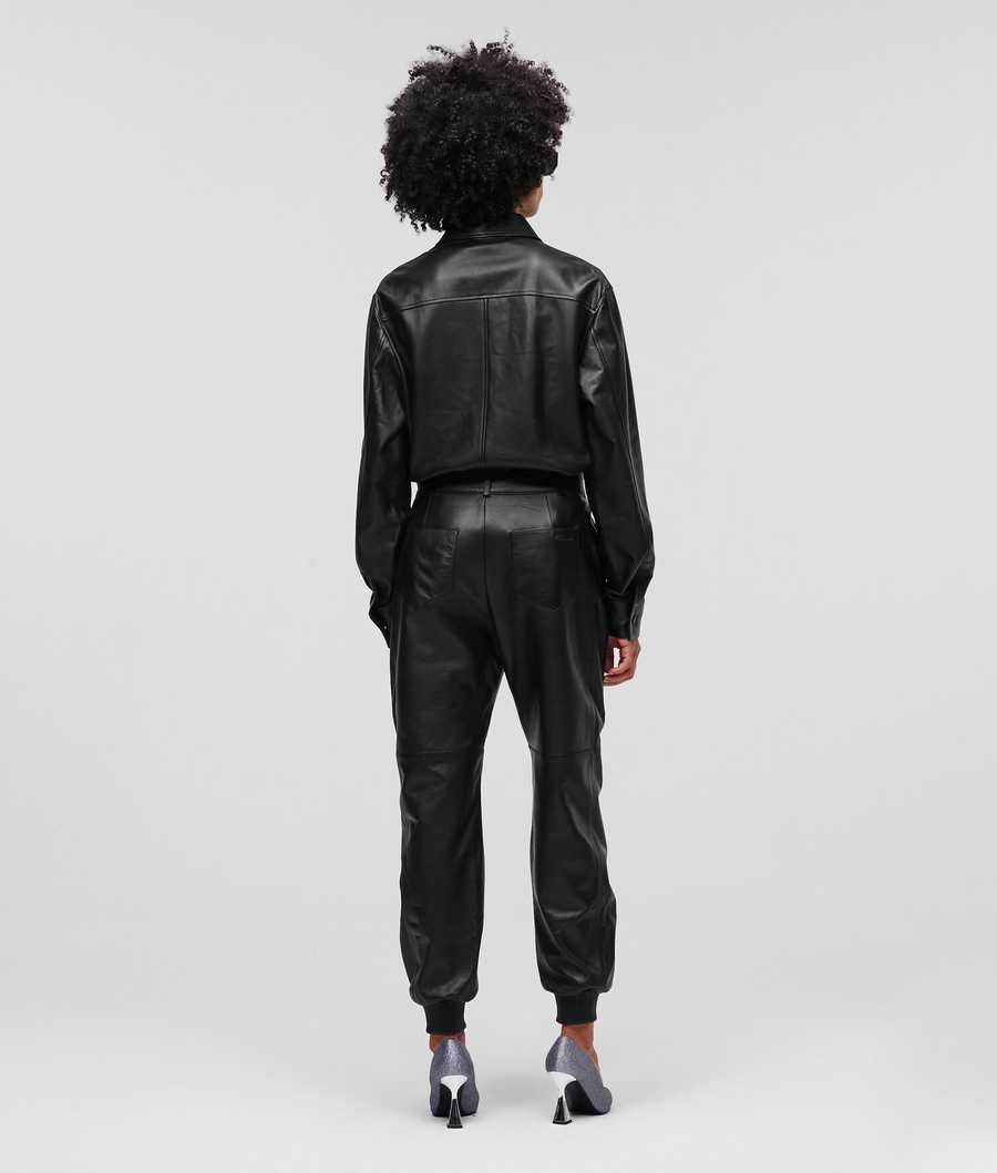 Black Women's Karl Lagerfeld Athleisure Leather Pants | AE576UYDH