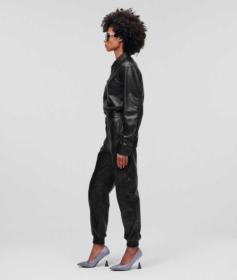 Black Women's Karl Lagerfeld Athleisure Leather Pants | AE576UYDH