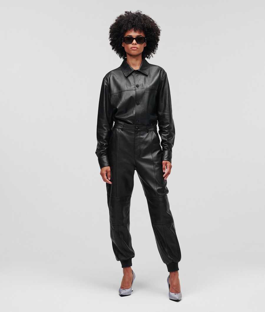 Black Women\'s Karl Lagerfeld Athleisure Leather Pants | AE576UYDH