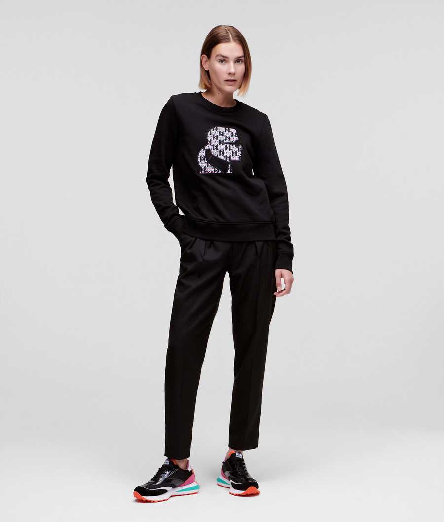 Black Women's Karl Lagerfeld BOUCLÉ Karl Profile Sweatshirts | AE519FBXQ