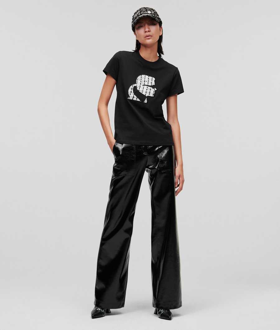 Black Women's Karl Lagerfeld BOUCLÉ Karl Profile T-Shirts | AE972AQCH