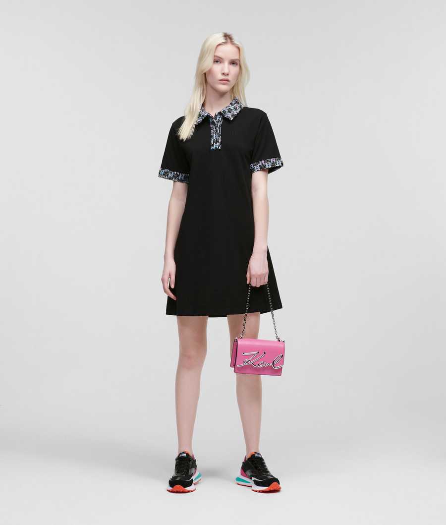 Black Women's Karl Lagerfeld BOUCLÉ Polo Dresses | AE462DMXL