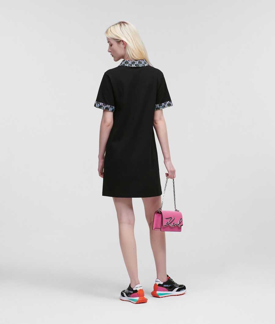 Black Women's Karl Lagerfeld BOUCLÉ Polo Dresses | AE462DMXL