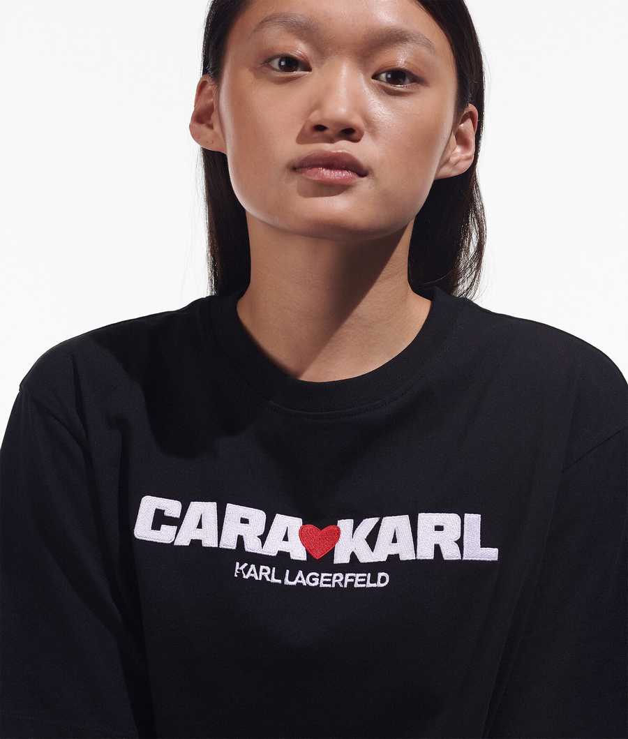 Black Women's Karl Lagerfeld Cara Loves Karl T-Shirts | AE096XPCT