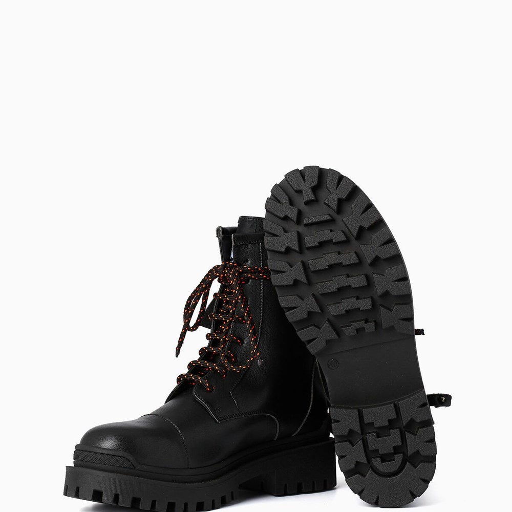 Black Women's Karl Lagerfeld Cara Loves Karl Lace-up Biker Boots | AE268EBQN