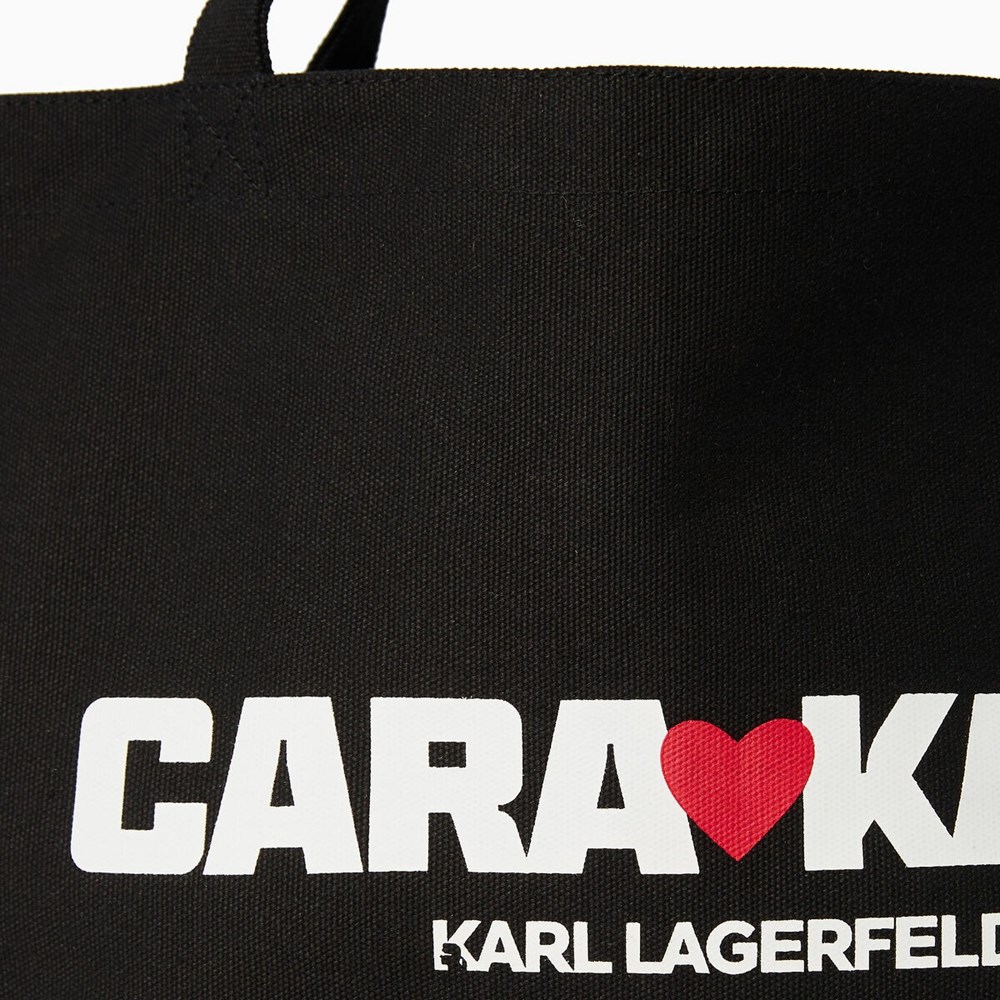 Black Women's Karl Lagerfeld Cara Loves Karl Canvas Shopper Tote Bags | AE394IQGA