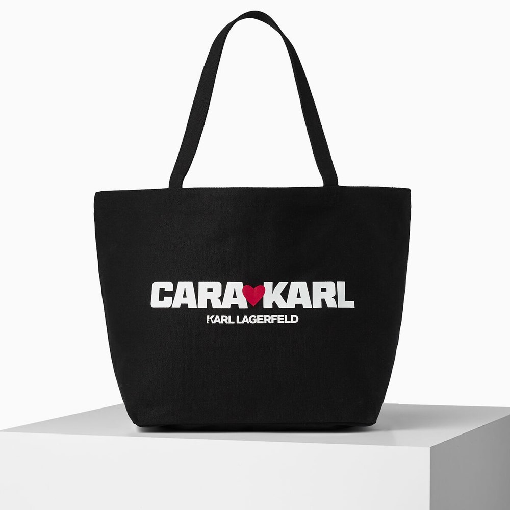 Black Women\'s Karl Lagerfeld Cara Loves Karl Canvas Shopper Tote Bags | AE394IQGA