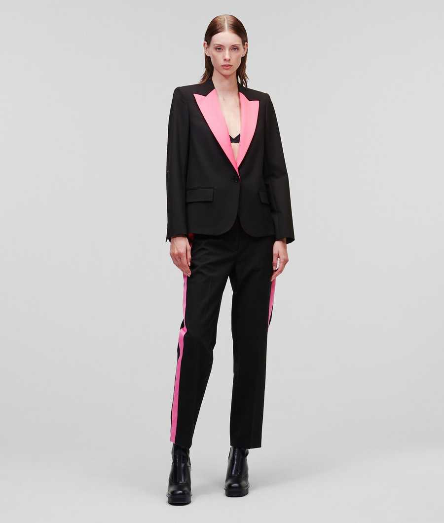 Black Women's Karl Lagerfeld Colour-pop Lapel Tailored Blazers | AE456MYDZ