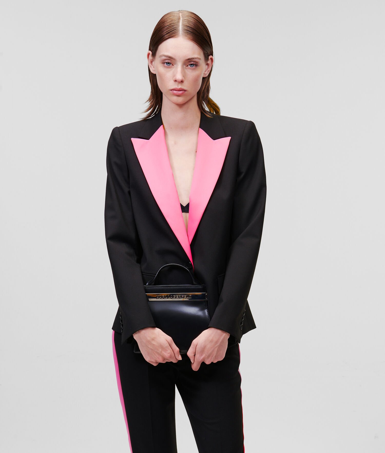 Black Women's Karl Lagerfeld Colour-pop Lapel Tailored Blazers | AE456MYDZ