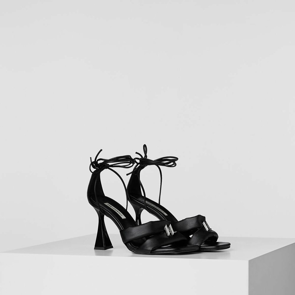 Black Women\'s Karl Lagerfeld Debut Longlace Sandal High Heels | AE176GTUJ