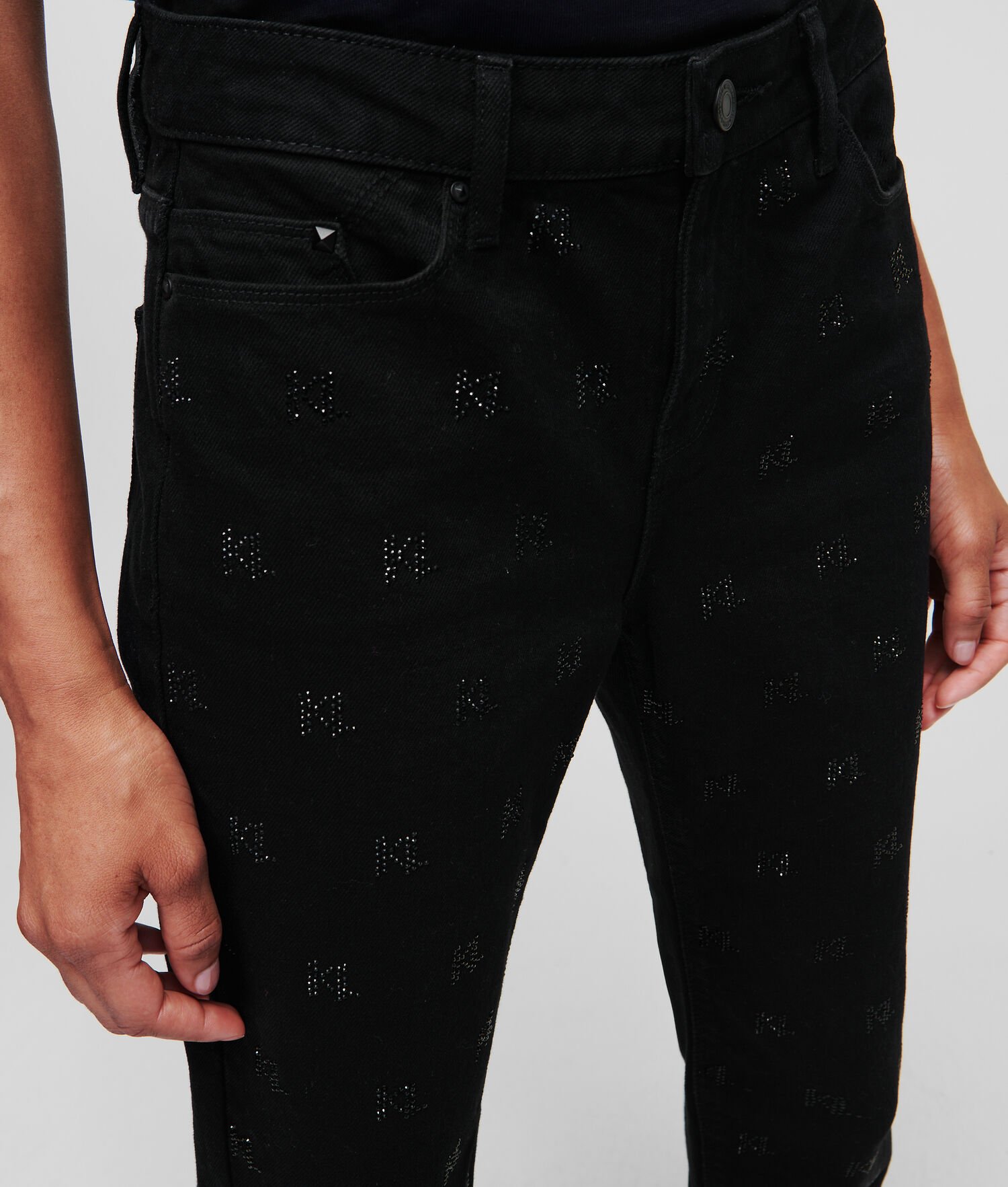 Black Women's Karl Lagerfeld Embellished Kl Monogram Straight-leg Jeans | AE967EJVH