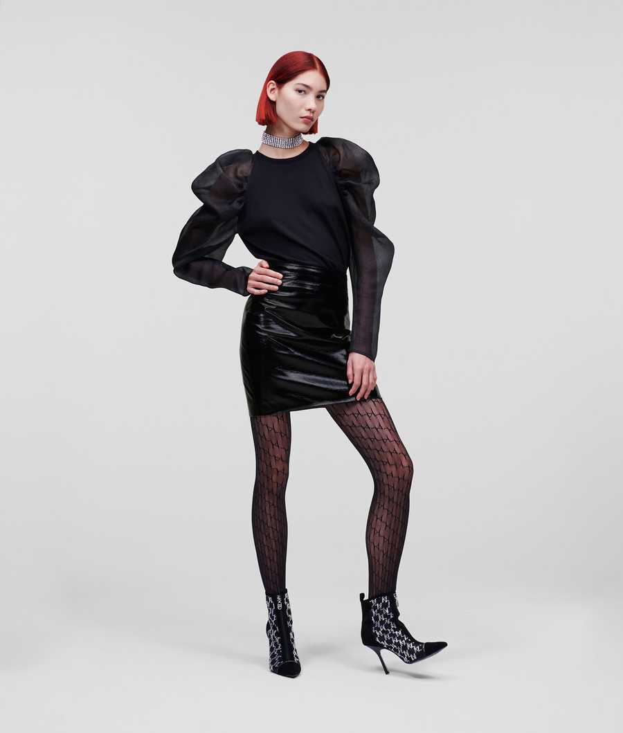 Black Women's Karl Lagerfeld Faux Patent Leather Mini Skirts | AE293QLJK