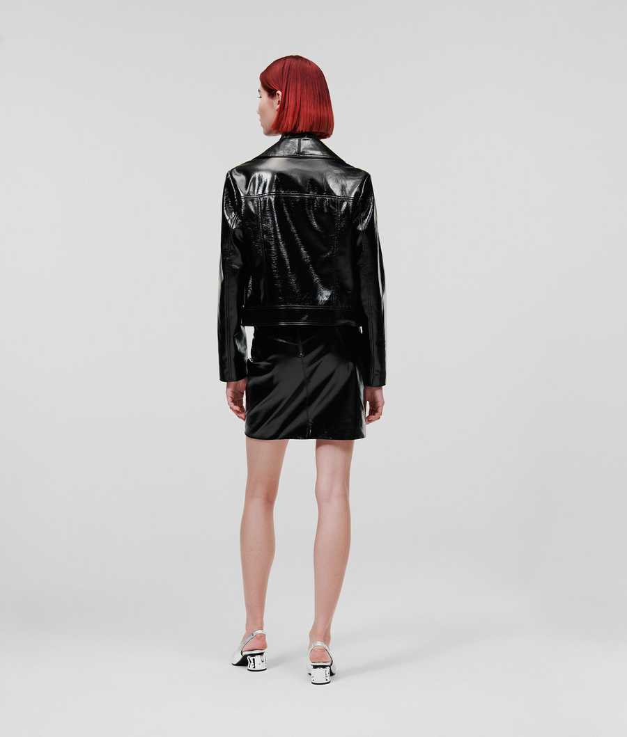 Black Women's Karl Lagerfeld Faux Patent Leather Bomber Jackets | AE597QCUX