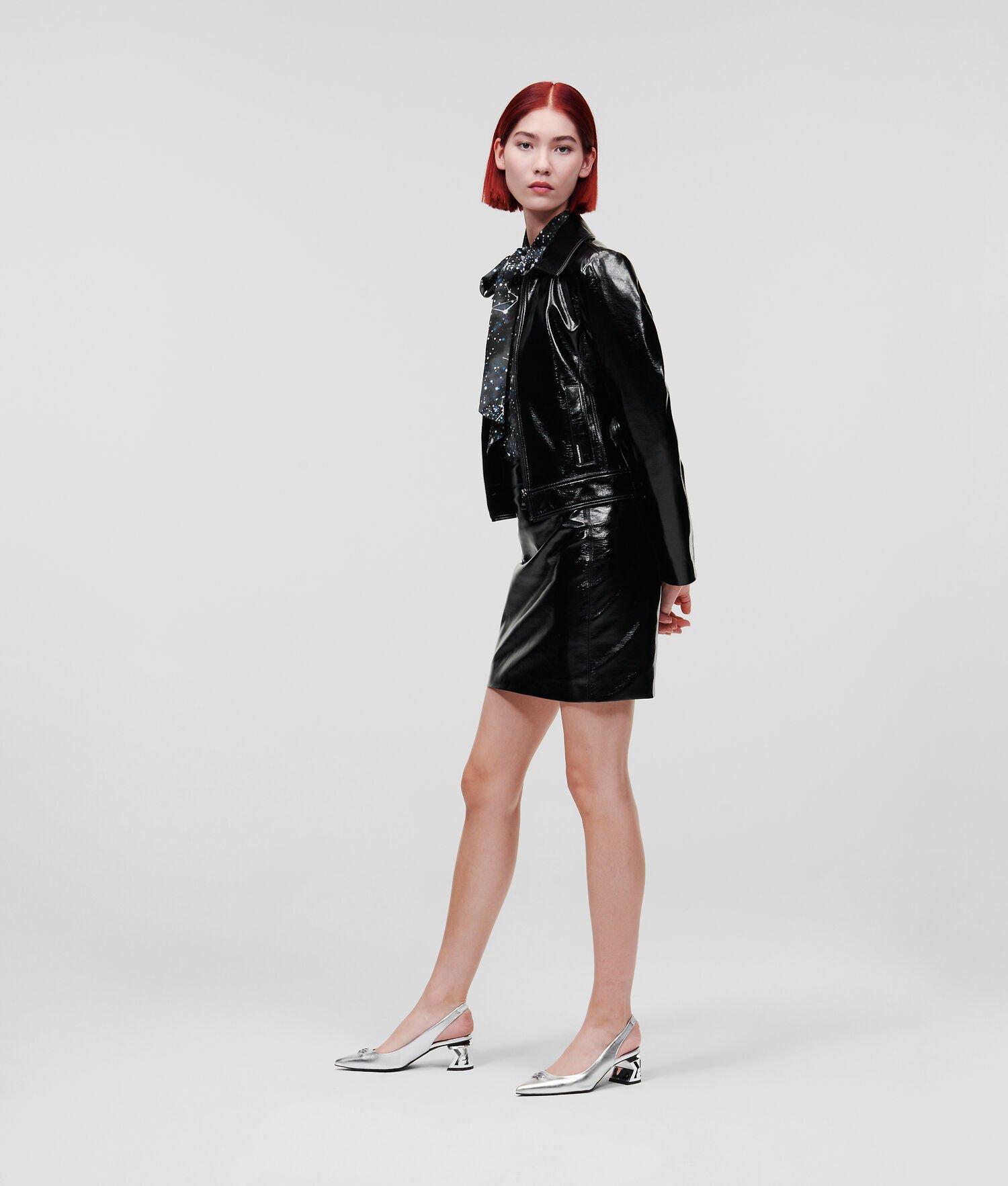 Black Women's Karl Lagerfeld Faux Patent Leather Bomber Jackets | AE597QCUX