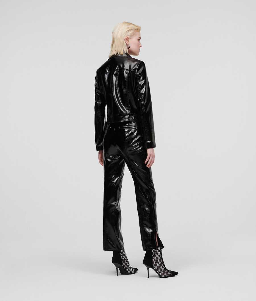 Black Women's Karl Lagerfeld Faux Patent Leather Pants | AE609DSIT