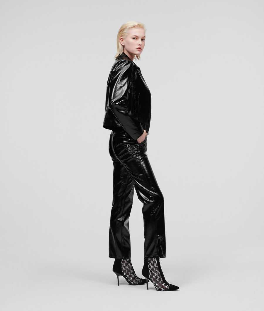 Black Women's Karl Lagerfeld Faux Patent Leather Pants | AE609DSIT