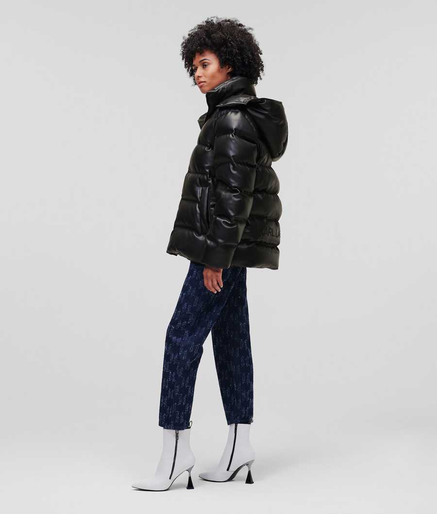 Black Women's Karl Lagerfeld Faux-leather Down Jackets | AE438FIHM