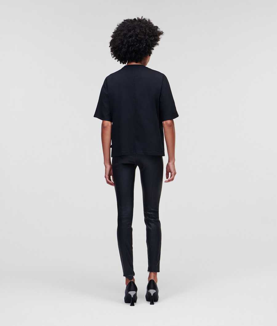 Black Women's Karl Lagerfeld Fitted With Piping T-Shirts | AE574KMLT